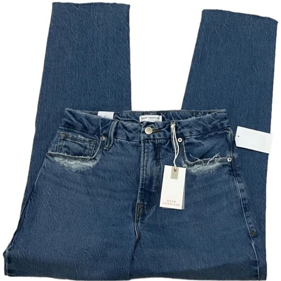 NWT Good American 4/27 Hi-Rise Straight Leg Blue Denim Jeans - Picture 2 of 5